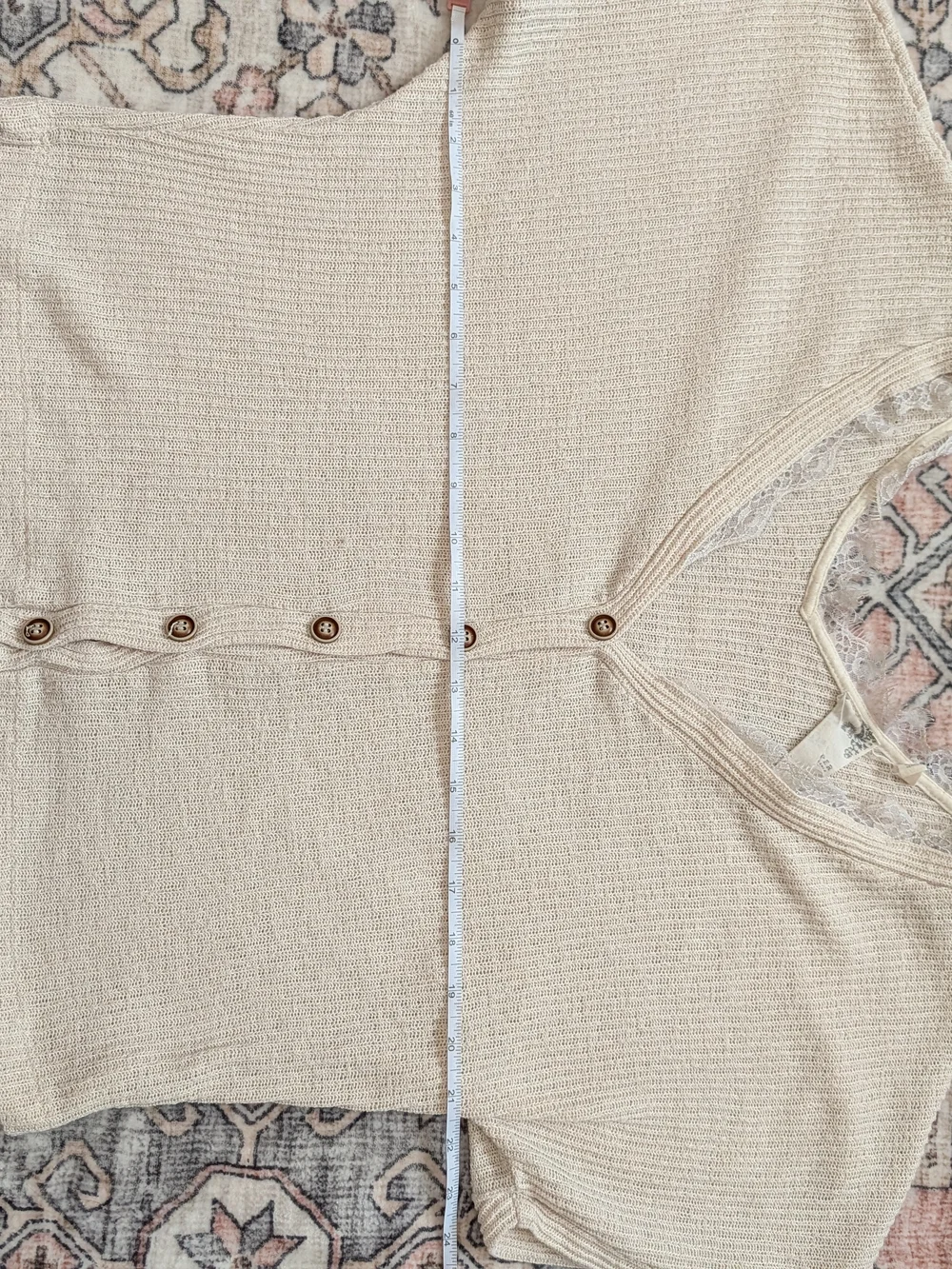 Blu Pepper Cream Ribbed Button-Front Short Sleeve Top - Picture 6 of 9